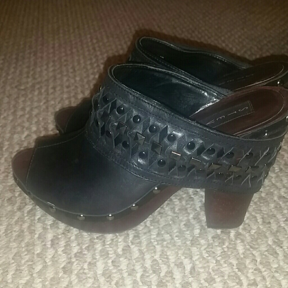 Steven leather studded peep toe platforms